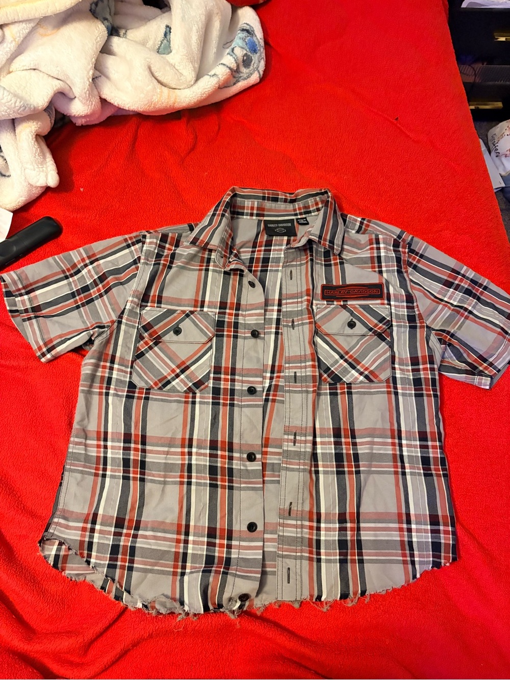 Harley-Davidson Gray, Red & Black Plaid Short-Sleeve Button Shirt - Kids